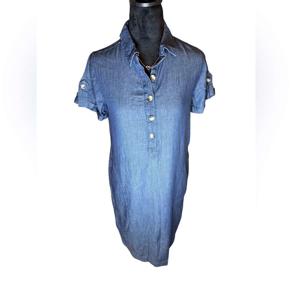 Susina Chambray Denim Shirt Dress Size XS - Casual Button-Front Short Sleeve